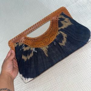Cleobella Blue canvas clutch with leather trim